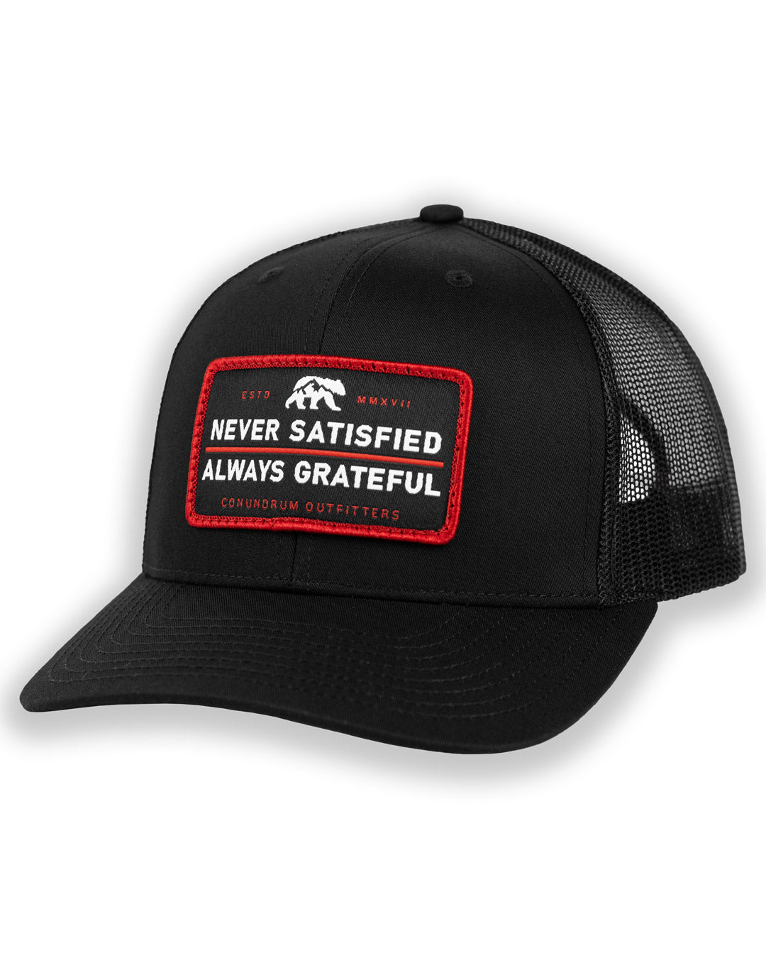 Grateful trucker hat black mid profile