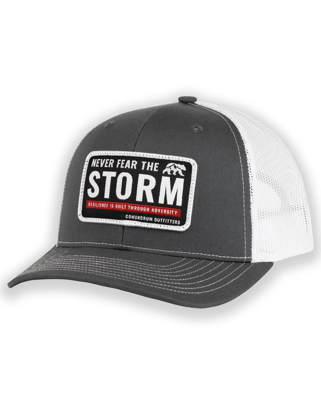 Storm trucker hat grey and white mid profile